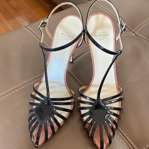 Russo Strappy Black Patent Leather Sandals Heels Made in Italy - Picture 9 of 9